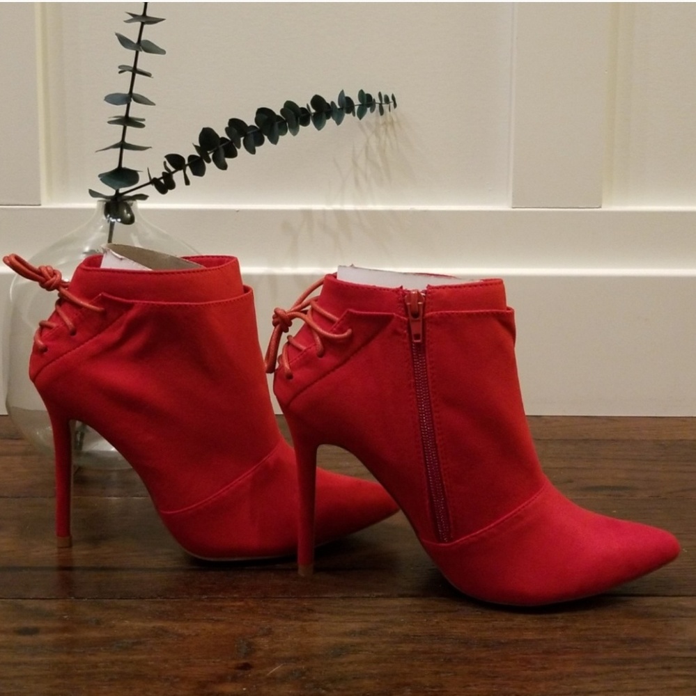 Sz 7.5 Chloee Ankle Boots | Red | Lace Up - Picture 3 of 7